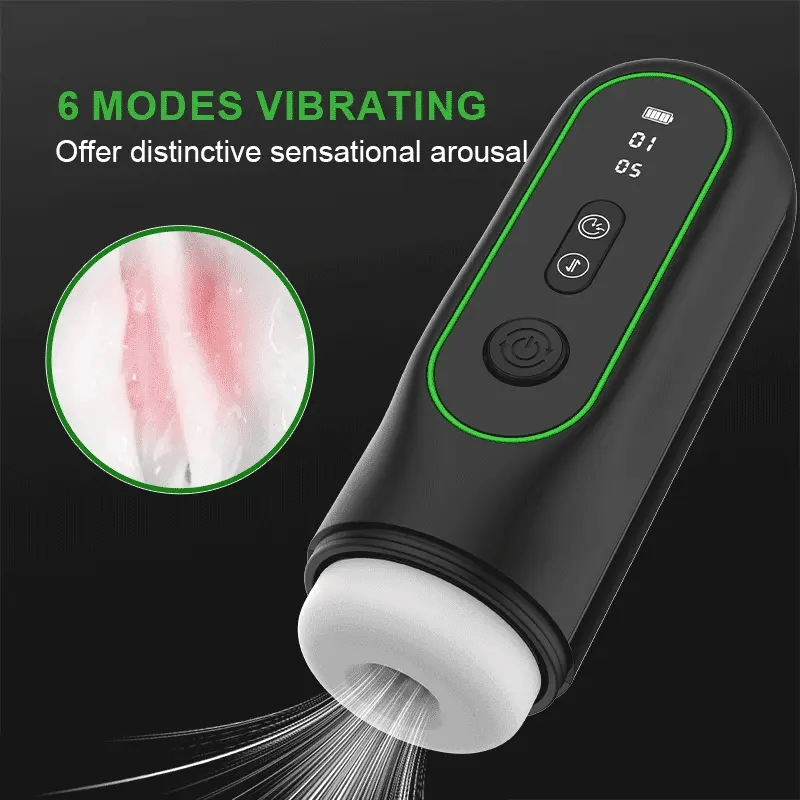 XS14: 6 In 1 Thrusting Vibrating Heating Voice Cock Suck Machine