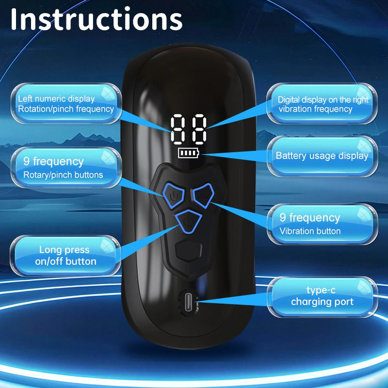 XG10: Bite & Rotation & Vibration Glans Trainer Masturbator