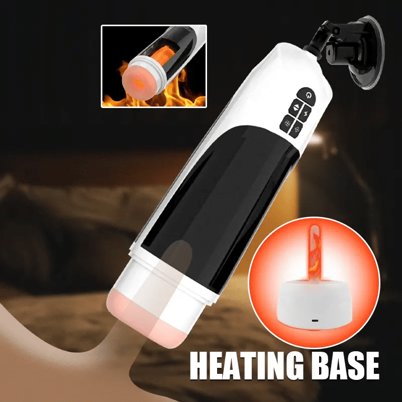 Hands-free masturbator with heating base and advanced features.