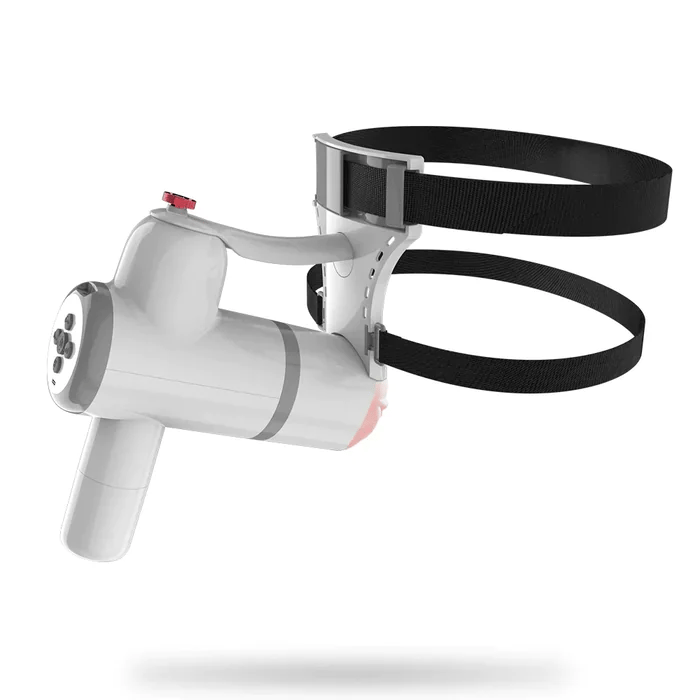 Hands-free sex toy with adjustable strap-on harness for comfortable use.