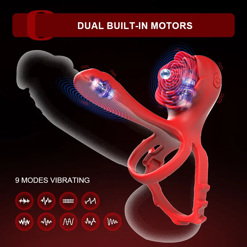 PR8: Rose Cock Ring with Dual Motors & 10 Vibration Modes for Couples