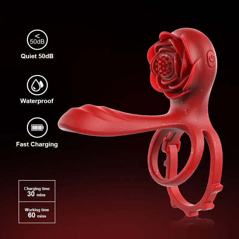 PR8: Rose Cock Ring with Dual Motors & 10 Vibration Modes for Couples