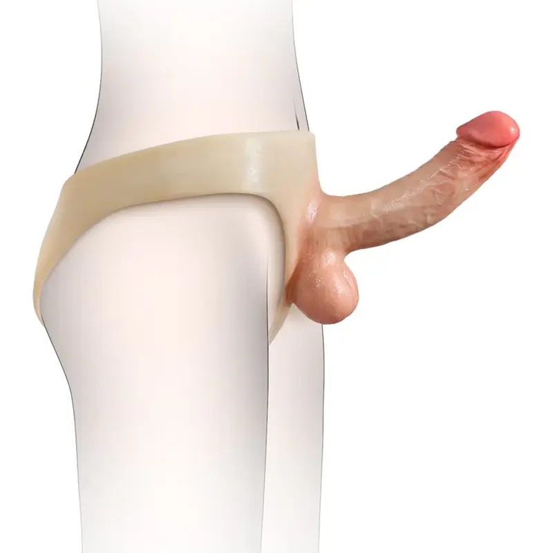 7.08" X 2" Silicone Hollow Strap On Penis Extension with Moving Balls