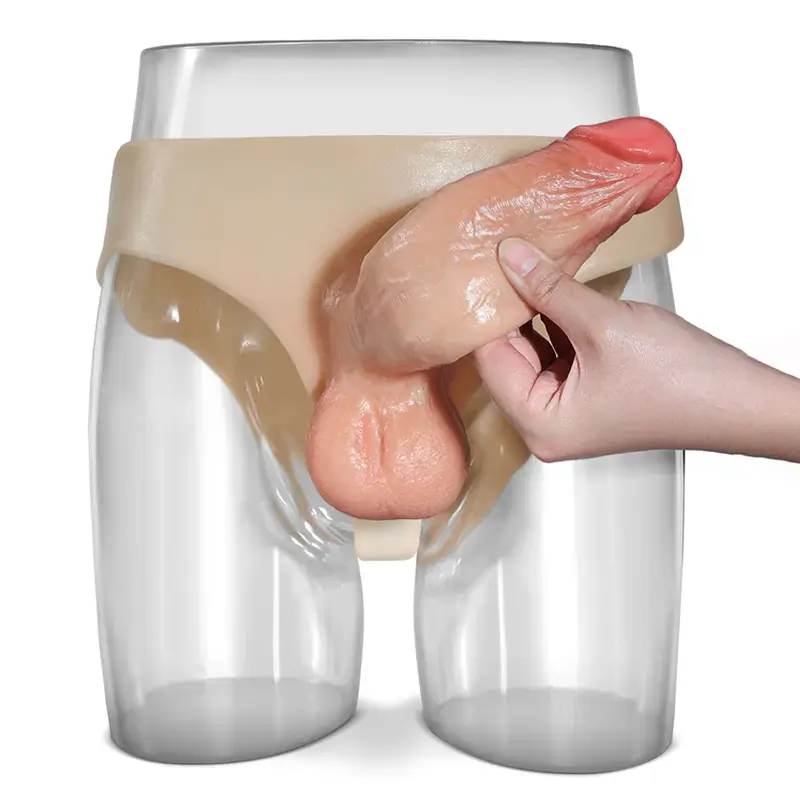 7.08" X 2" Silicone Hollow Strap On Penis Extension with Moving Balls