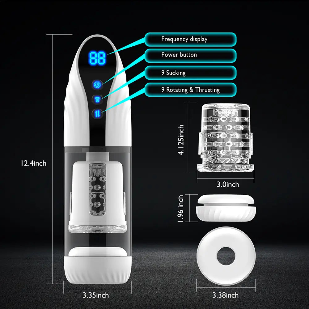 Features of the auto rotating blowjob masturbator with suction, rotating, and thrusting modes