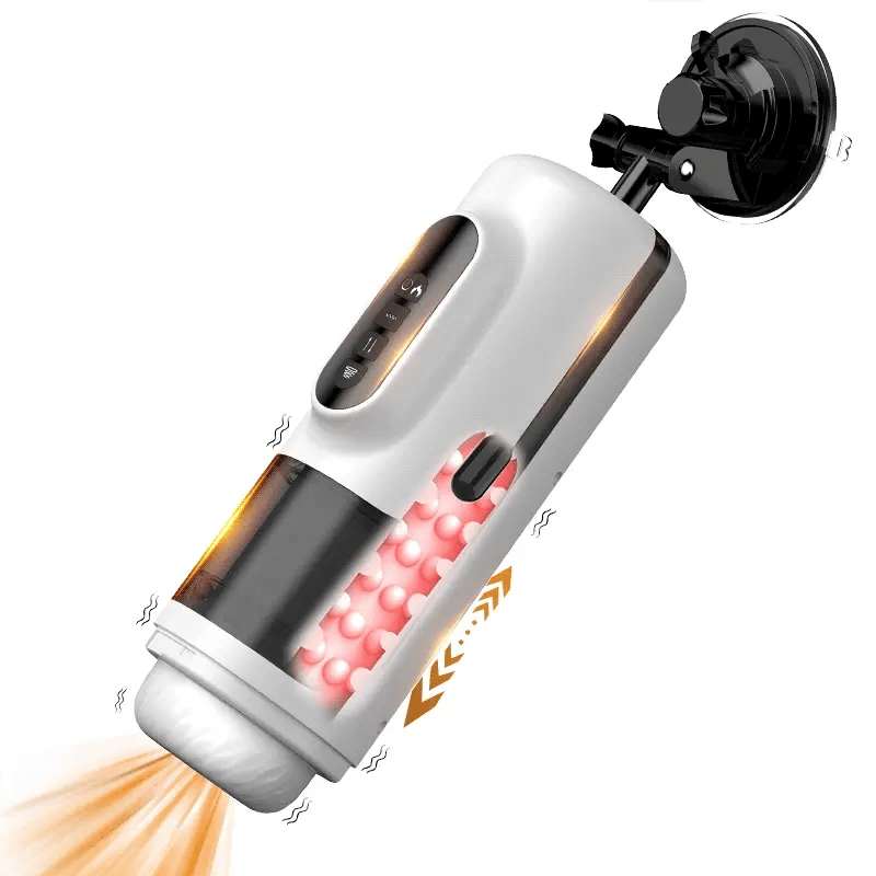 Hands-free masturbator attached to suction cup for hands-free experience.