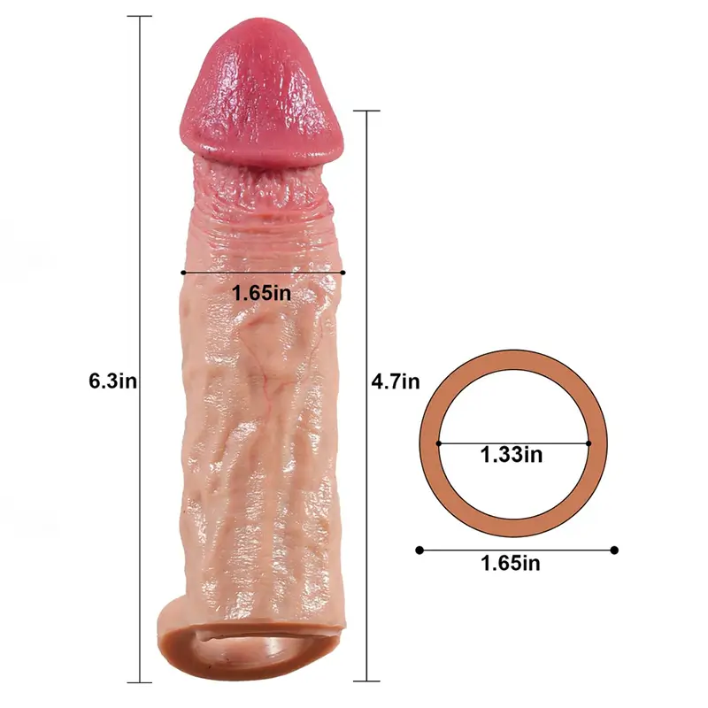 6.3" x 1.6" Silicone Realistic Cock Sleeve with Ball Loop